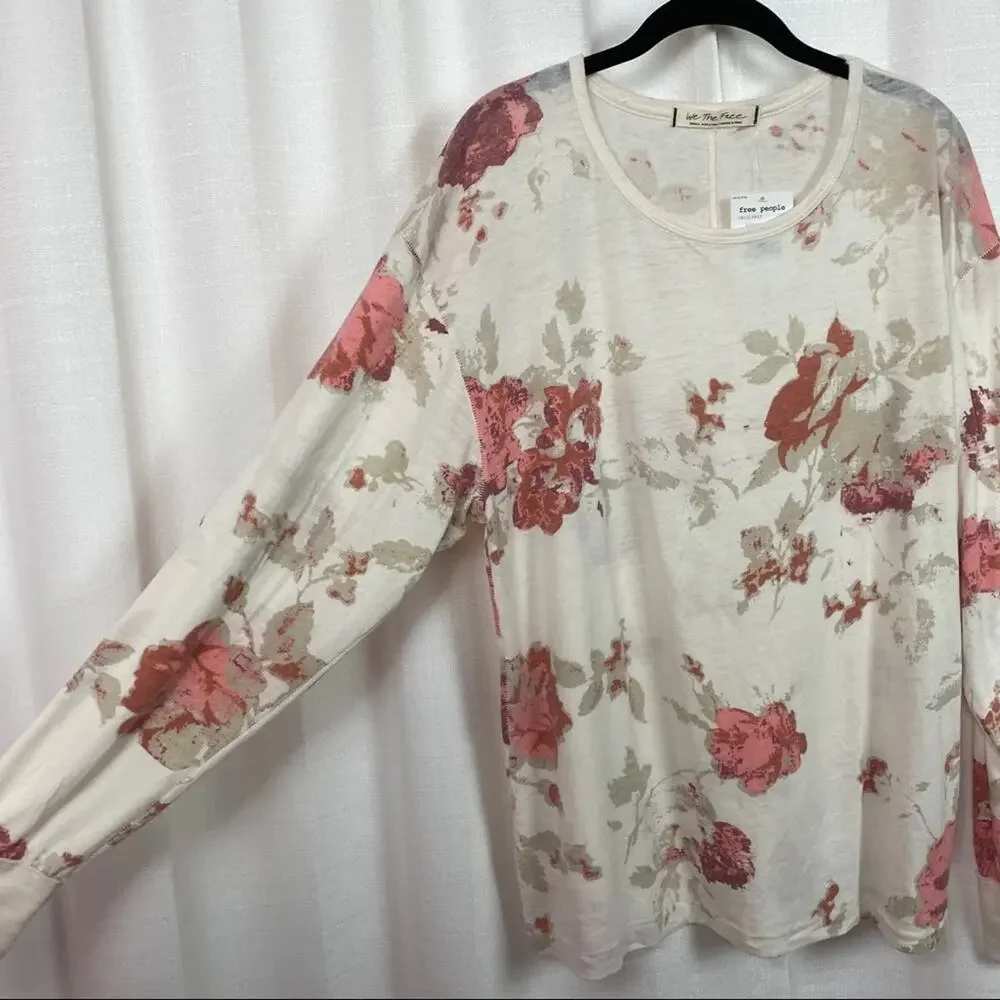 Free People We The Free Arielle Cream Floral Long Sleeve Top Sz.S NWT